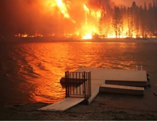 Ruth lake dock picture with fire