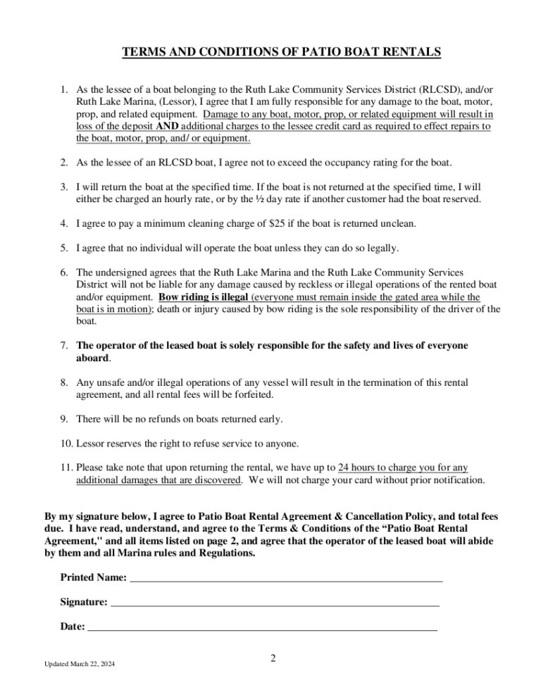 PATIO BOAT RENTAL AGREEMENT - Ruth Lake