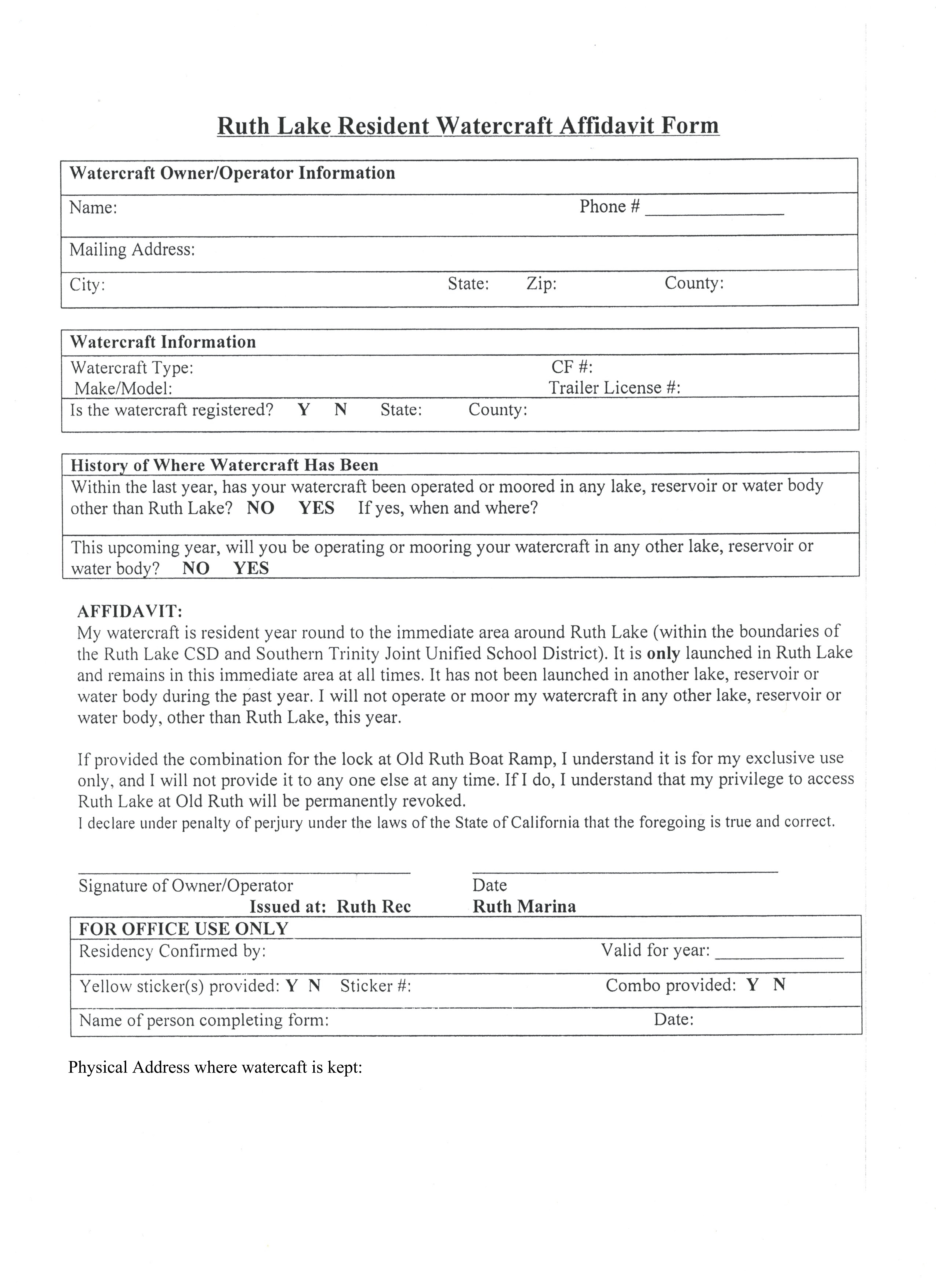 Ruth Lake Resident Watercraft Affidavit Form1