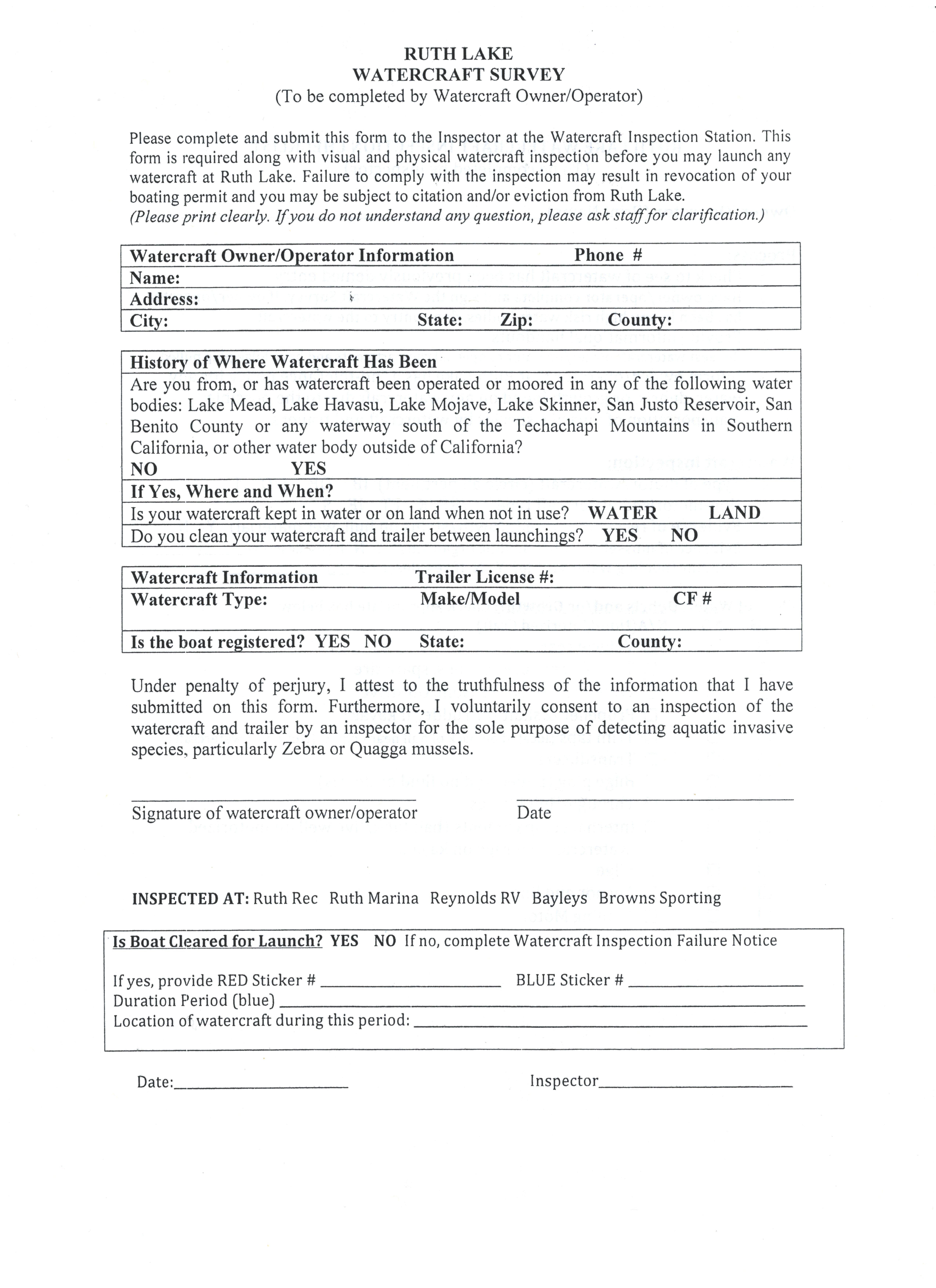 Ruth Lake Watercraft Survey