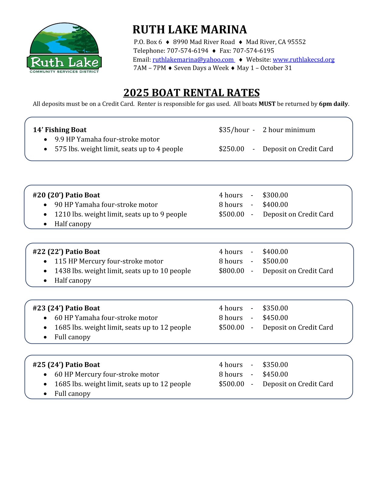 Marina Price List 2025 - April 2025 image