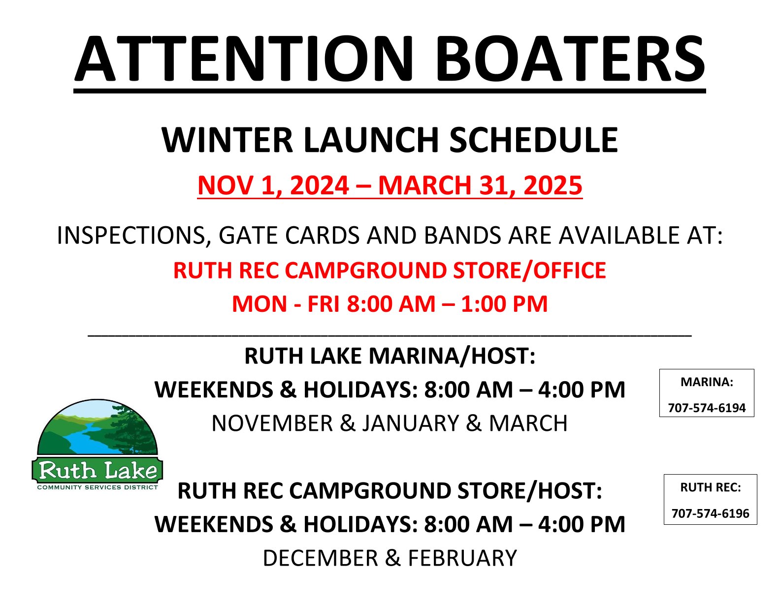 ATTENTION BOATERS Winter 24-25 Schedule image