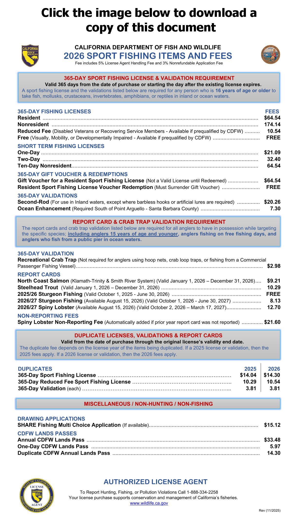 2026 Revised Fishing Items and Fees Jan 1 2026 image