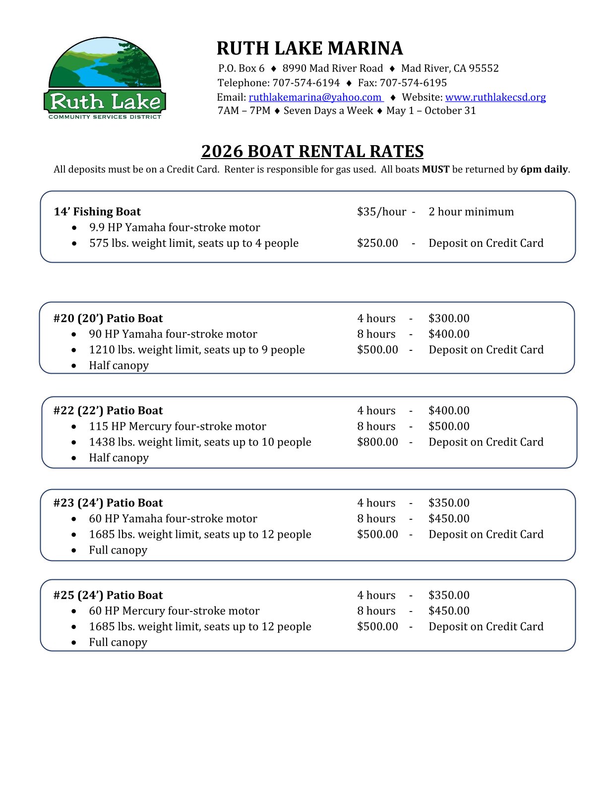 2026 Rental Boat Rates Image